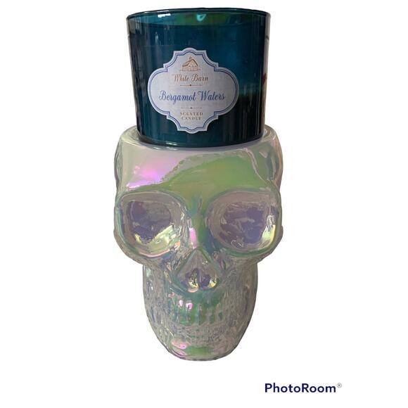 BATH BODY WORKS WATER GLOBE SKULL PEDESTAL Candle Holder 2022 Halloween - Picture 2 of 5